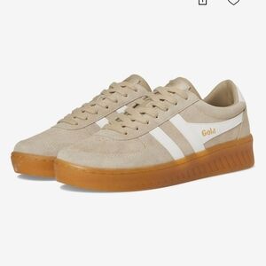 Gola Beige Suede Sneakers with White Stripes and Gum Sole
